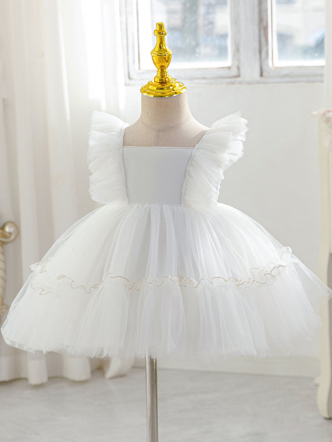 7528 White Wedding Baby Baptism Christening Dress Birthday Outfit Pageant Dresses Girls