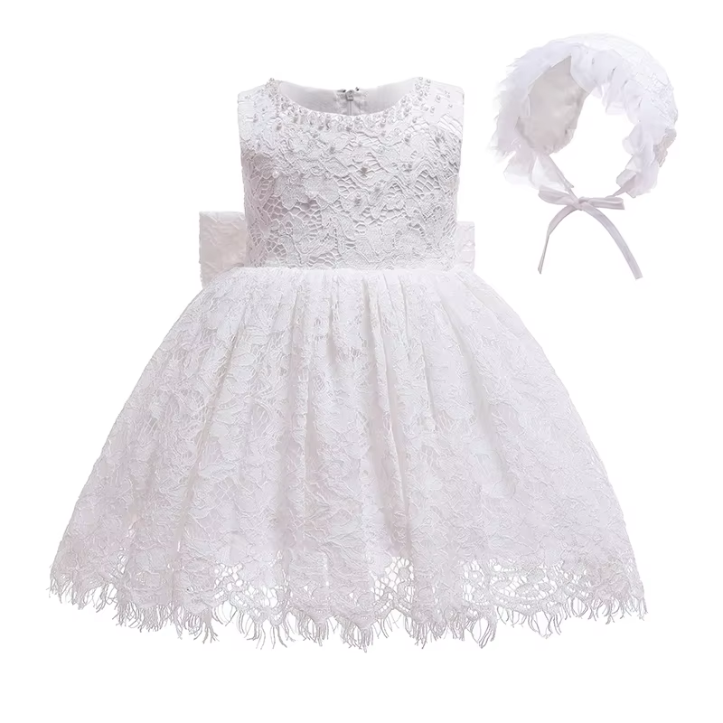 9866 Baby Girls Christening Baptism Dress 2 Piece Floral Lace Baptism Gown Christening Dress Set