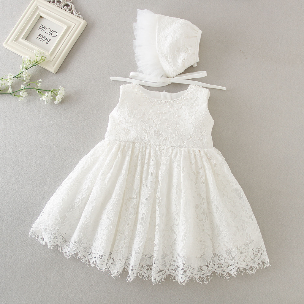 9866 Baby Girls Christening Baptism Dress 2 Piece Floral Lace Baptism Gown Christening Dress Set