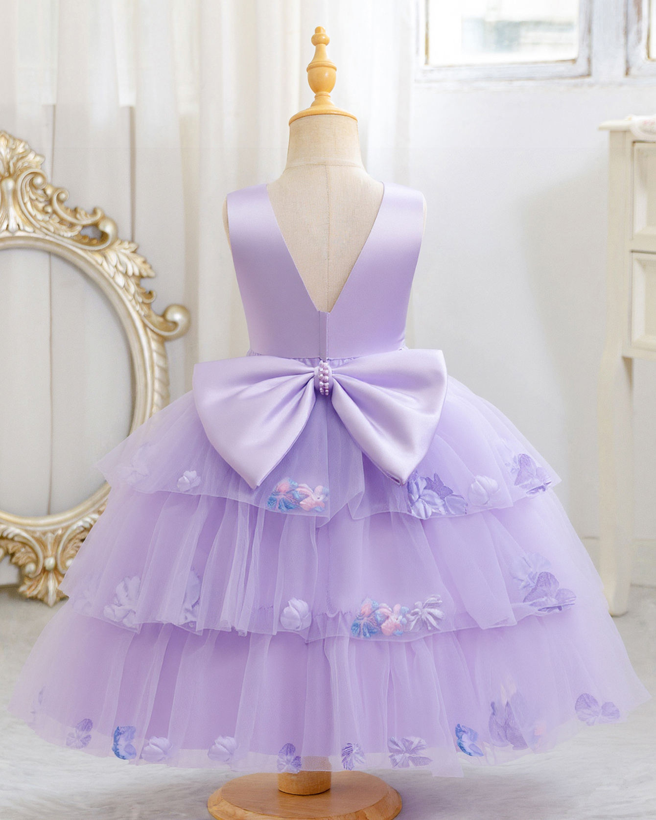 5270 Kids Dresses for Girls Sleeveless V Backless Girls' Dresses Floral Puffy Luxury Prom Party Gown