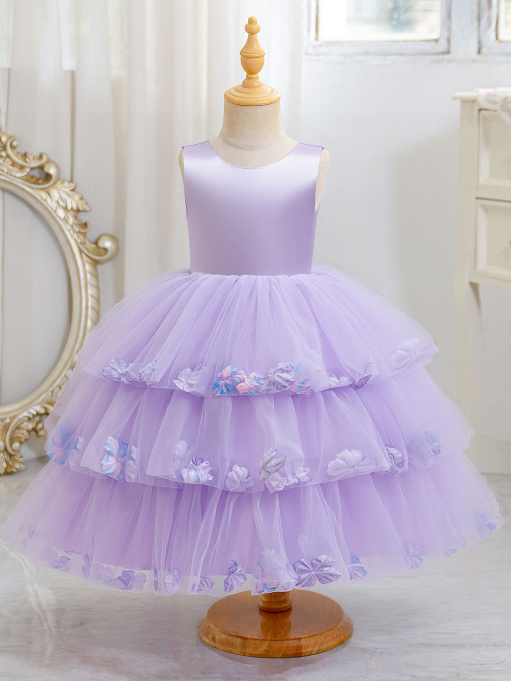 5270 Kids Dresses for Girls Sleeveless V Backless Girls' Dresses Floral Puffy Luxury Prom Party Gown