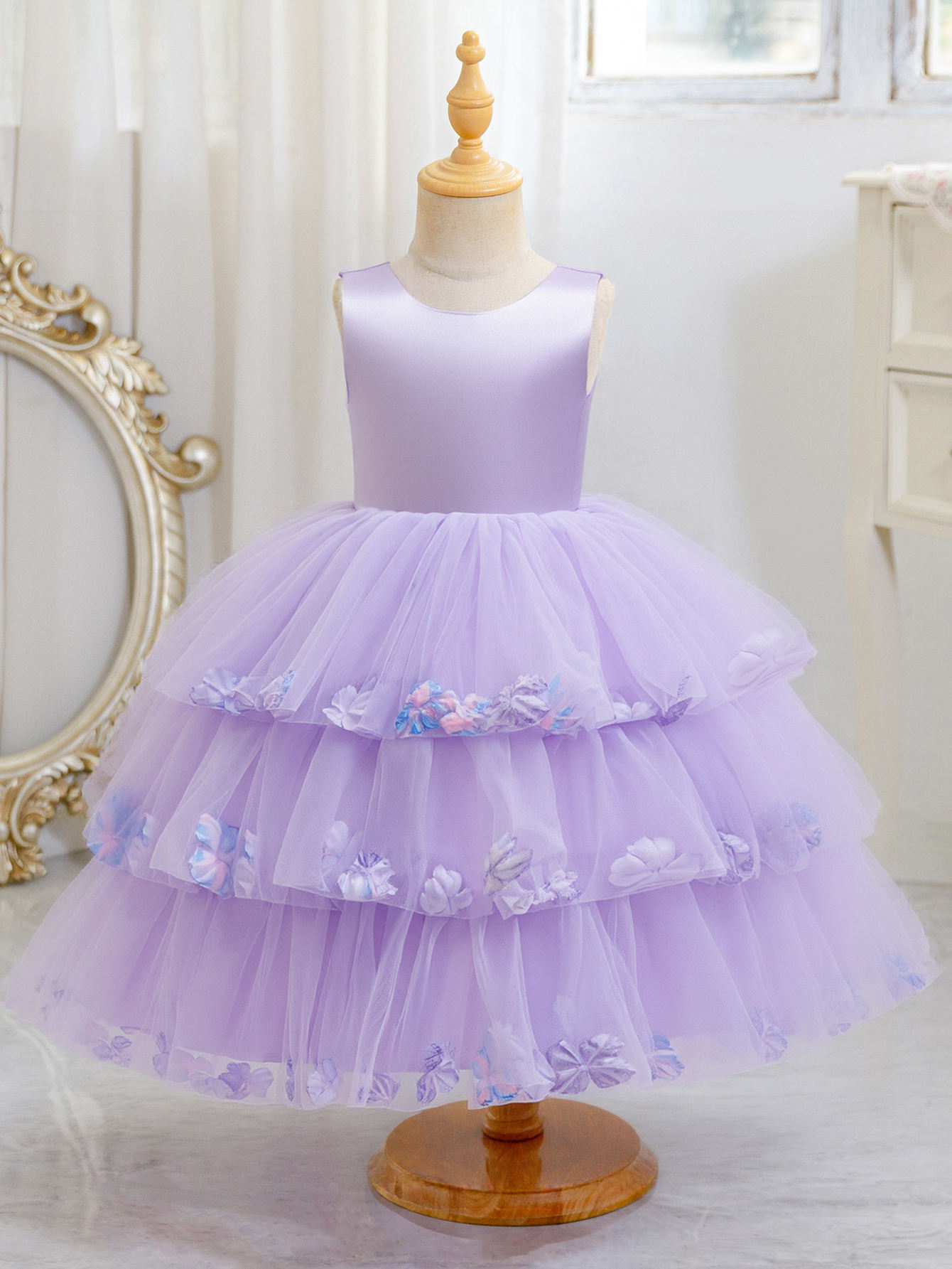 5270 Kids Dresses for Girls Sleeveless V Backless Girls' Dresses Floral Puffy Luxury Prom Party Gown