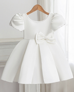 5178 Princess Wedding Dress Beaded Satin Fabric Bow Formal White Birthday High Quality Flower Girls Dresses