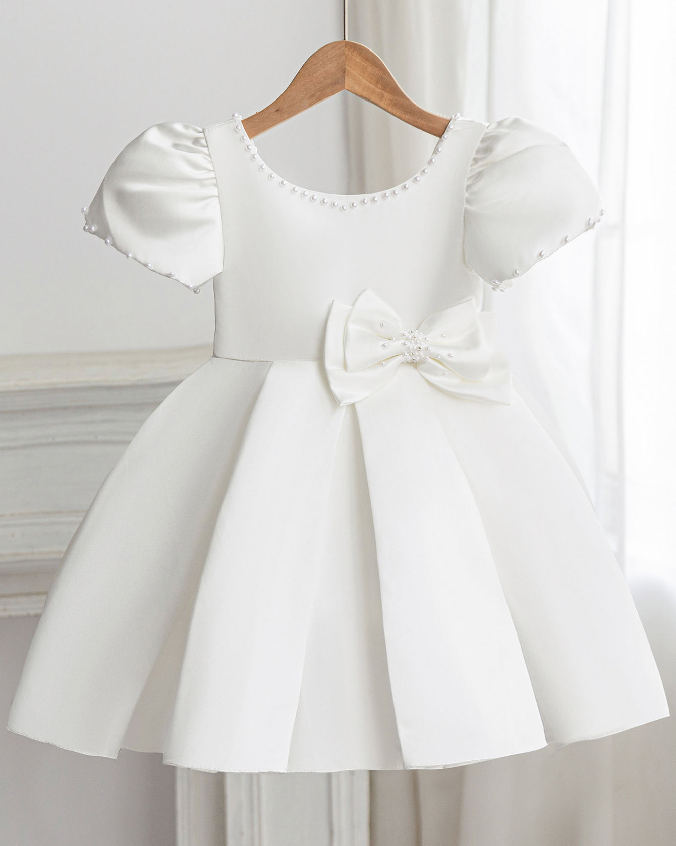 5178 Princess Wedding Dress Beaded Satin Fabric Bow Formal White Birthday High Quality Flower Girls Dresses
