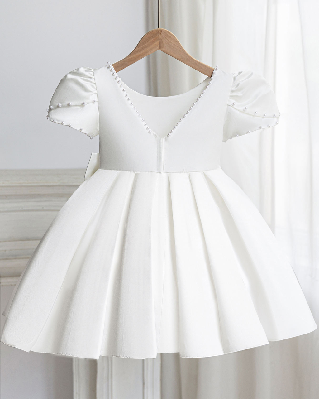 5178 Princess Wedding Dress Beaded Satin Fabric Bow Formal White Birthday High Quality Flower Girls Dresses
