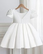 5178 Princess Wedding Dress Beaded Satin Fabric Bow Formal White Birthday High Quality Flower Girls Dresses