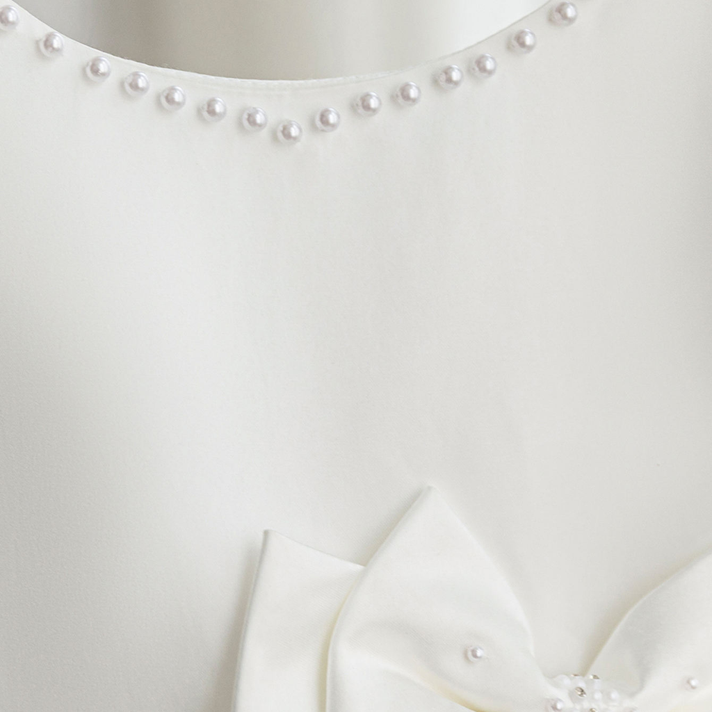 5178 Princess Wedding Dress Beaded Satin Fabric Bow Formal White Birthday High Quality Flower Girls Dresses