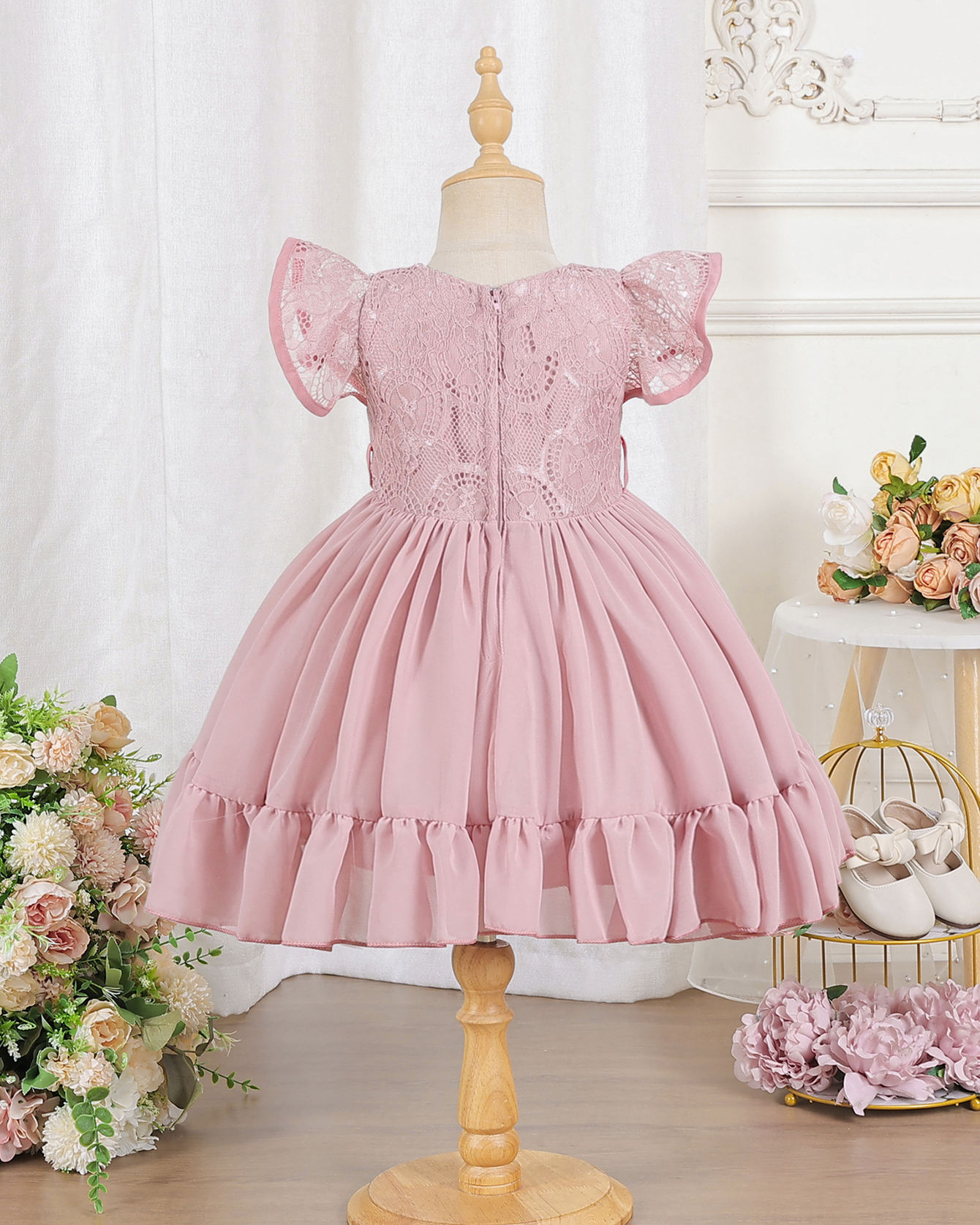 5179 Summer Lace Wedding Little Girl Dress Princess Short Sleeve Birthday Party Frock Hot Sale Girls Dresses 3-7 Years