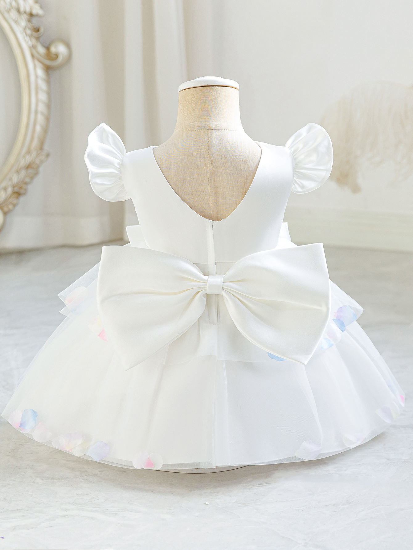 5281 Blue Bows Toddler Baby Dresses 0-12 Months Party Gown Flower Girls Dresses Baby Birthday Clothes Baptism Dress