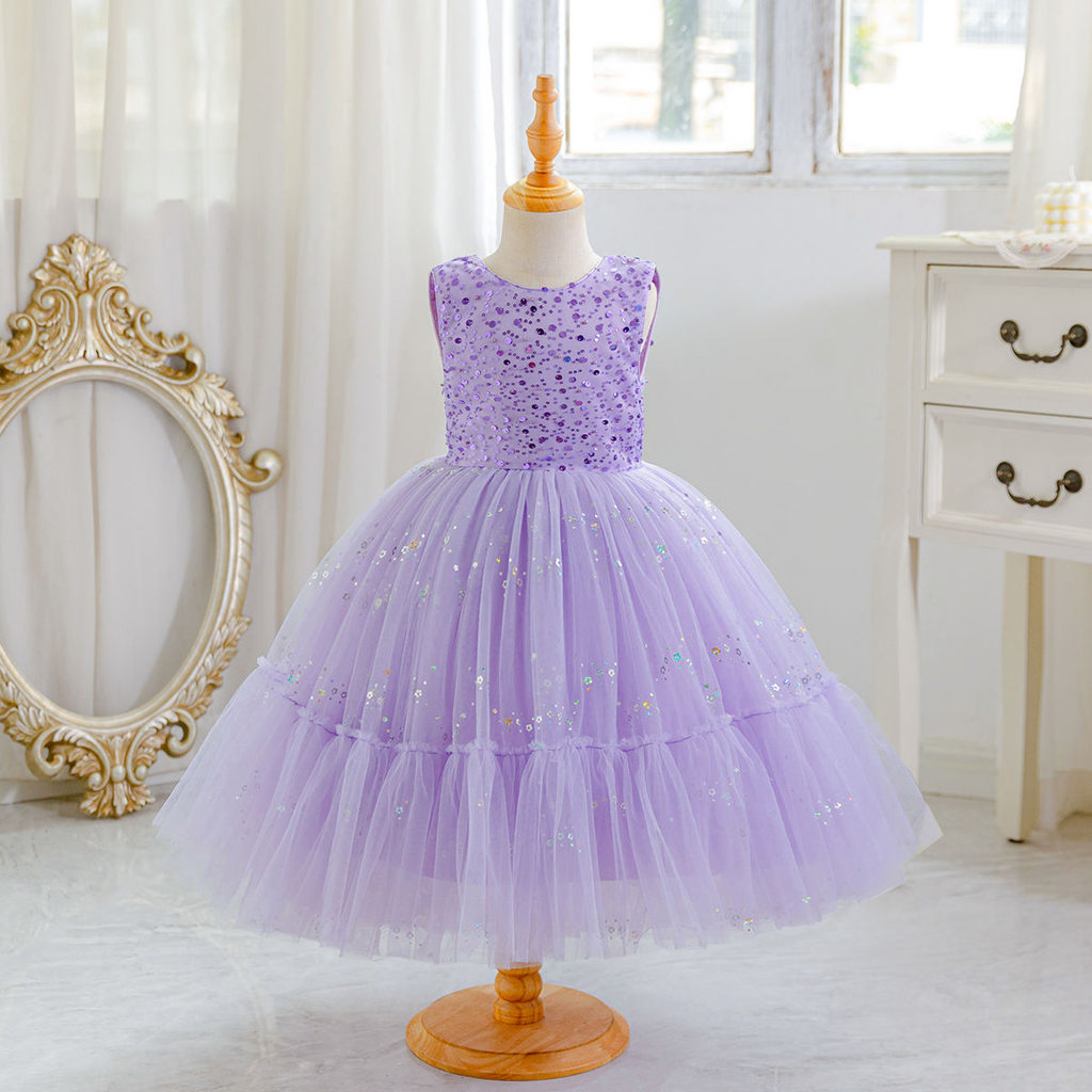 5265 Flower Girl Long Dress Backless Shiny Princess Kids Girls Clothes Princess Dresses for Girl Party Birthday