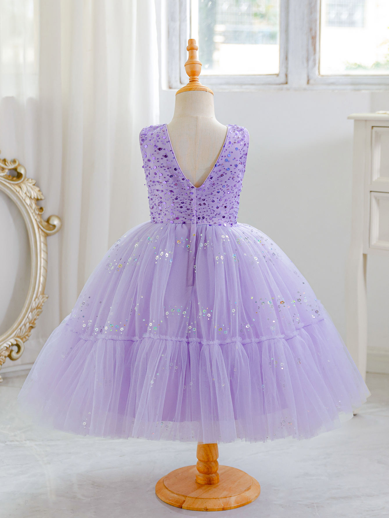 5265 Flower Girl Long Dress Backless Shiny Princess Kids Girls Clothes Princess Dresses for Girl Party Birthday