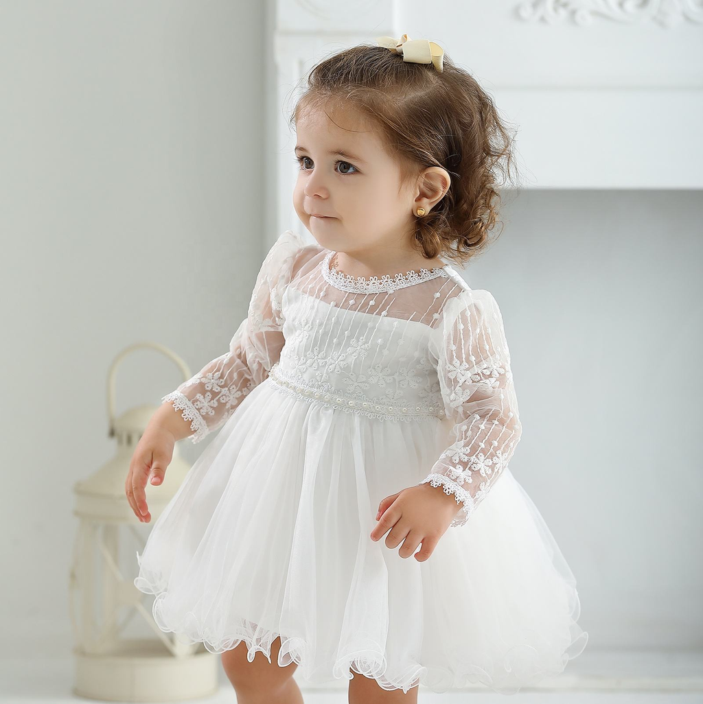8515 White Special Occasions Dresses Prom Lace Cute Fashion High Quality Embroidered Floral Christening Luxury Baptism Dress