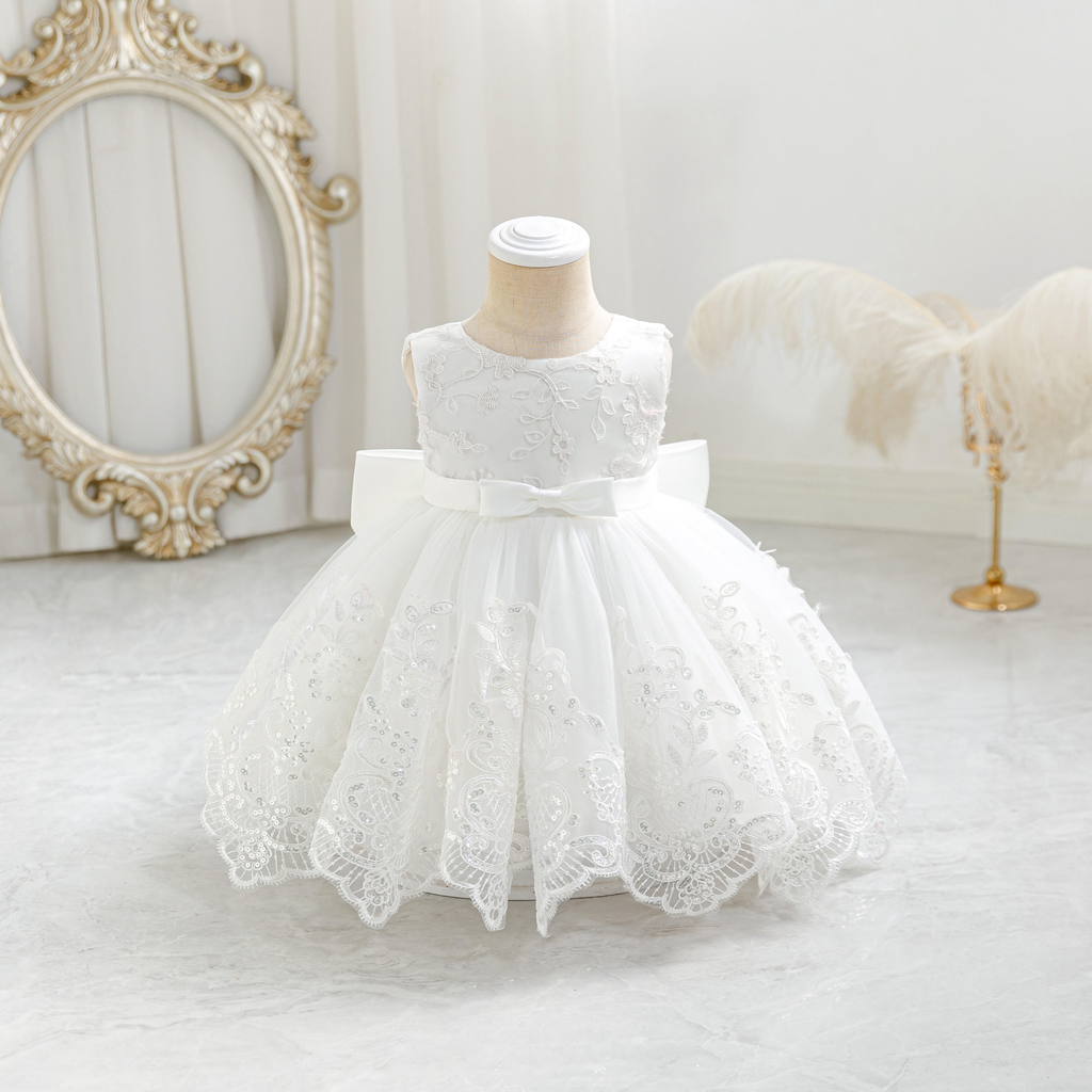 5277 Wholesale Luxury White Cotton Infant Baby Girl Baptism Dress Set Afghan Style 8 Months Kids Children Daily Wear Baptism Gown