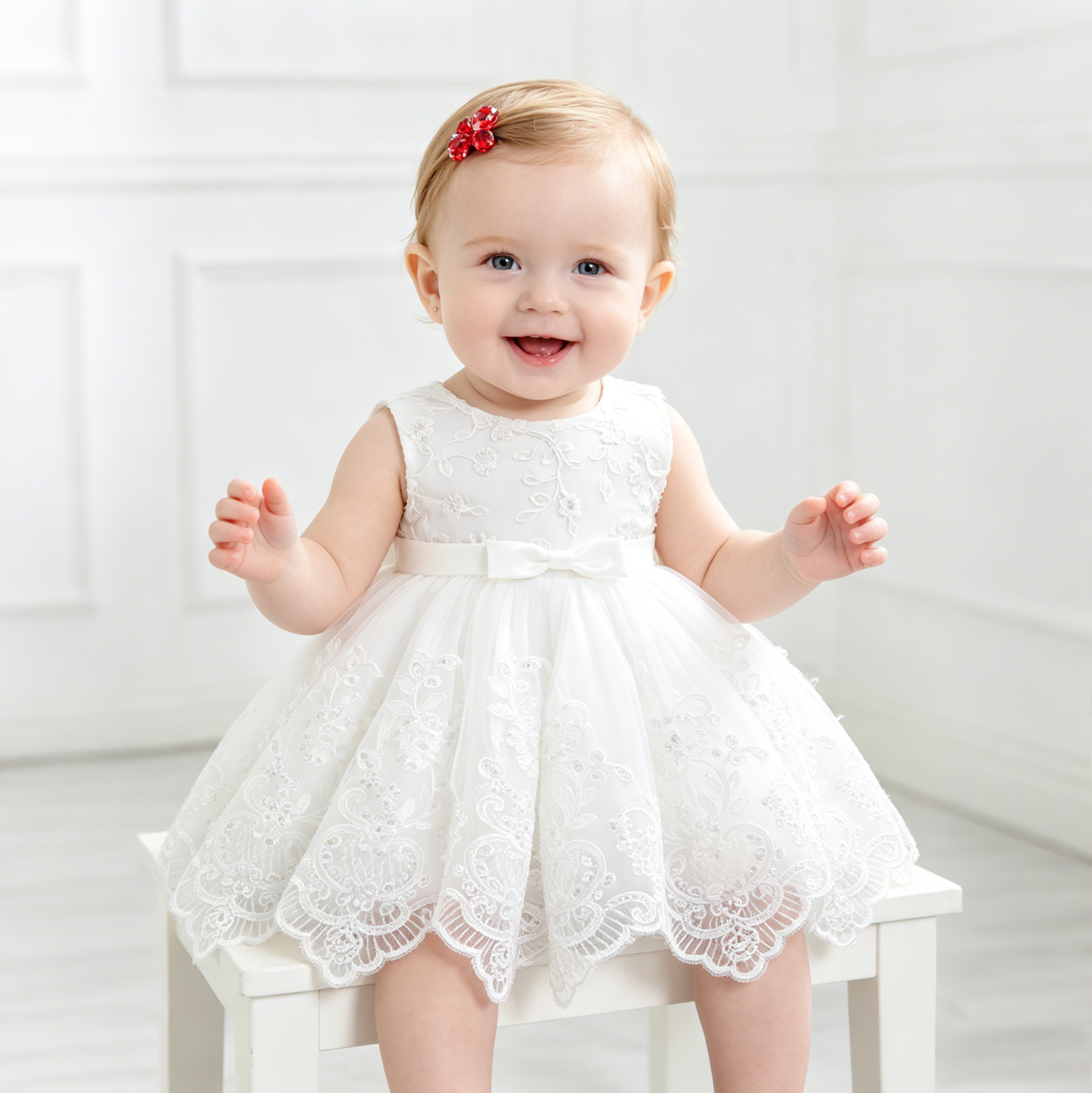 5277 Wholesale Luxury White Cotton Infant Baby Girl Baptism Dress Set Afghan Style 8 Months Kids Children Daily Wear Baptism Gown
