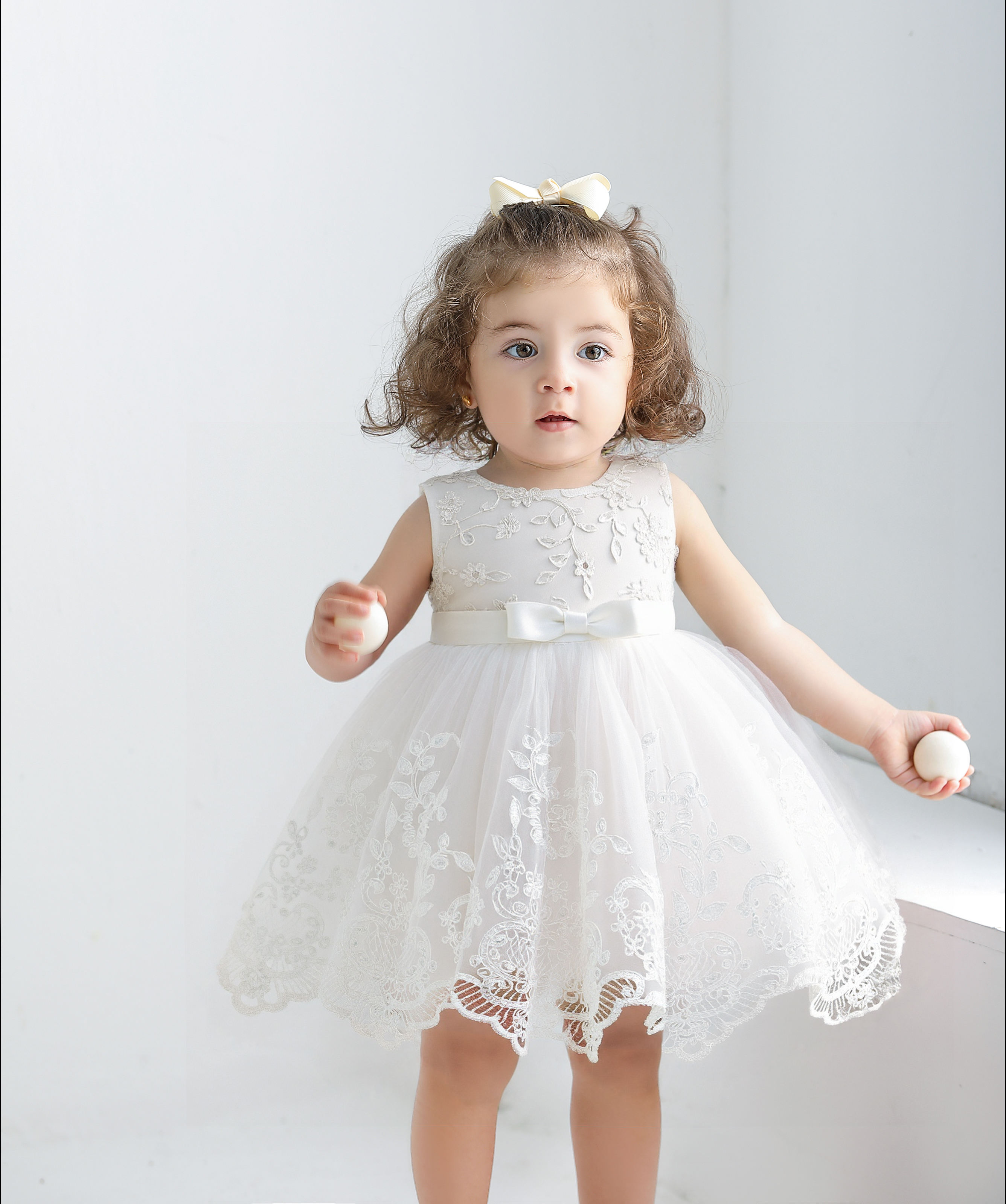 5277 Wholesale Luxury White Cotton Infant Baby Girl Baptism Dress Set Afghan Style 8 Months Kids Children Daily Wear Baptism Gown