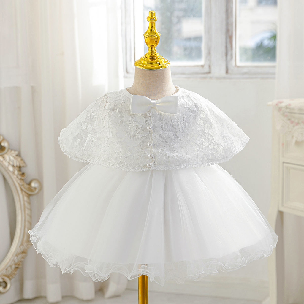 9120 New Baby Girls White Flower Girl Dress Wedding Ball Gowns European Style Kids Birthday Baptism Party Dresses
