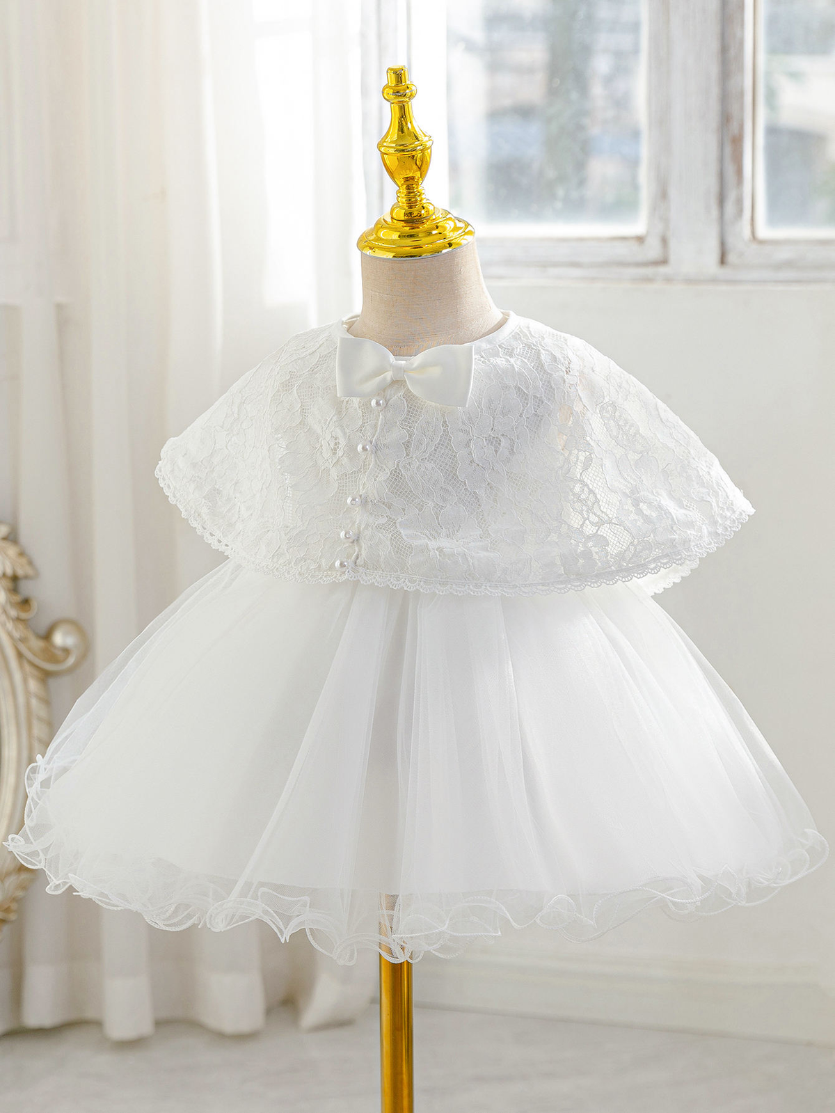 9120 New Baby Girls White Flower Girl Dress Wedding Ball Gowns European Style Kids Birthday Baptism Party Dresses