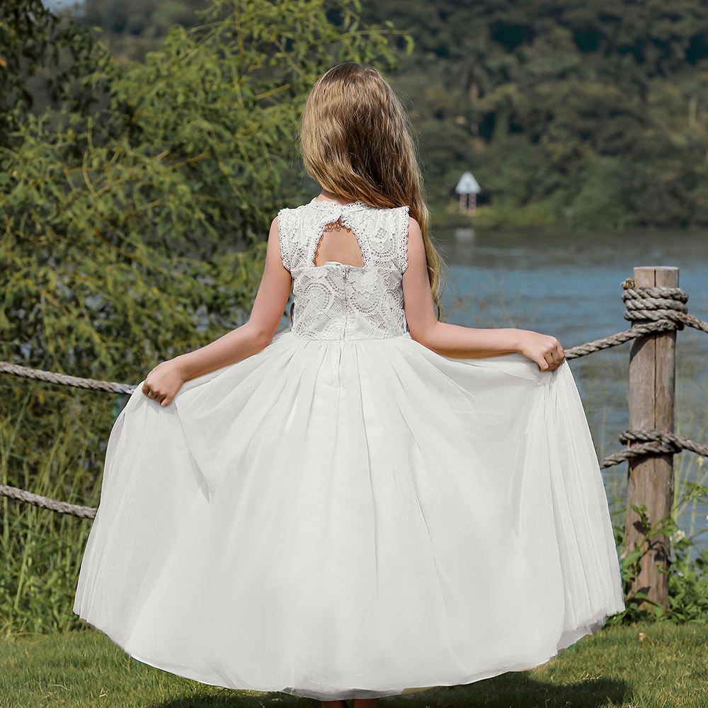 7791 Wedding Dresses White Dress European Style Noble Frocks for Girls Kids Princess Flower Embroidered Children Summer Clothes