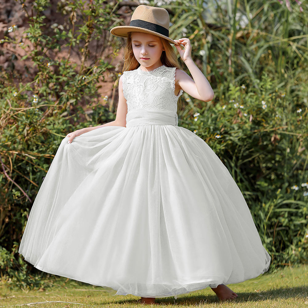 7791 Wedding Dresses White Dress European Style Noble Frocks for Girls Kids Princess Flower Embroidered Children Summer Clothes