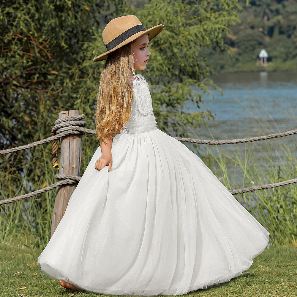 7791 Wedding Dresses White Dress European Style Noble Frocks for Girls Kids Princess Flower Embroidered Children Summer Clothes