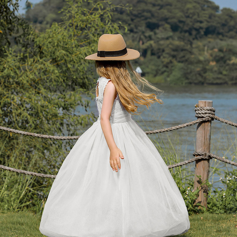 7791 Wedding Dresses White Dress European Style Noble Frocks for Girls Kids Princess Flower Embroidered Children Summer Clothes