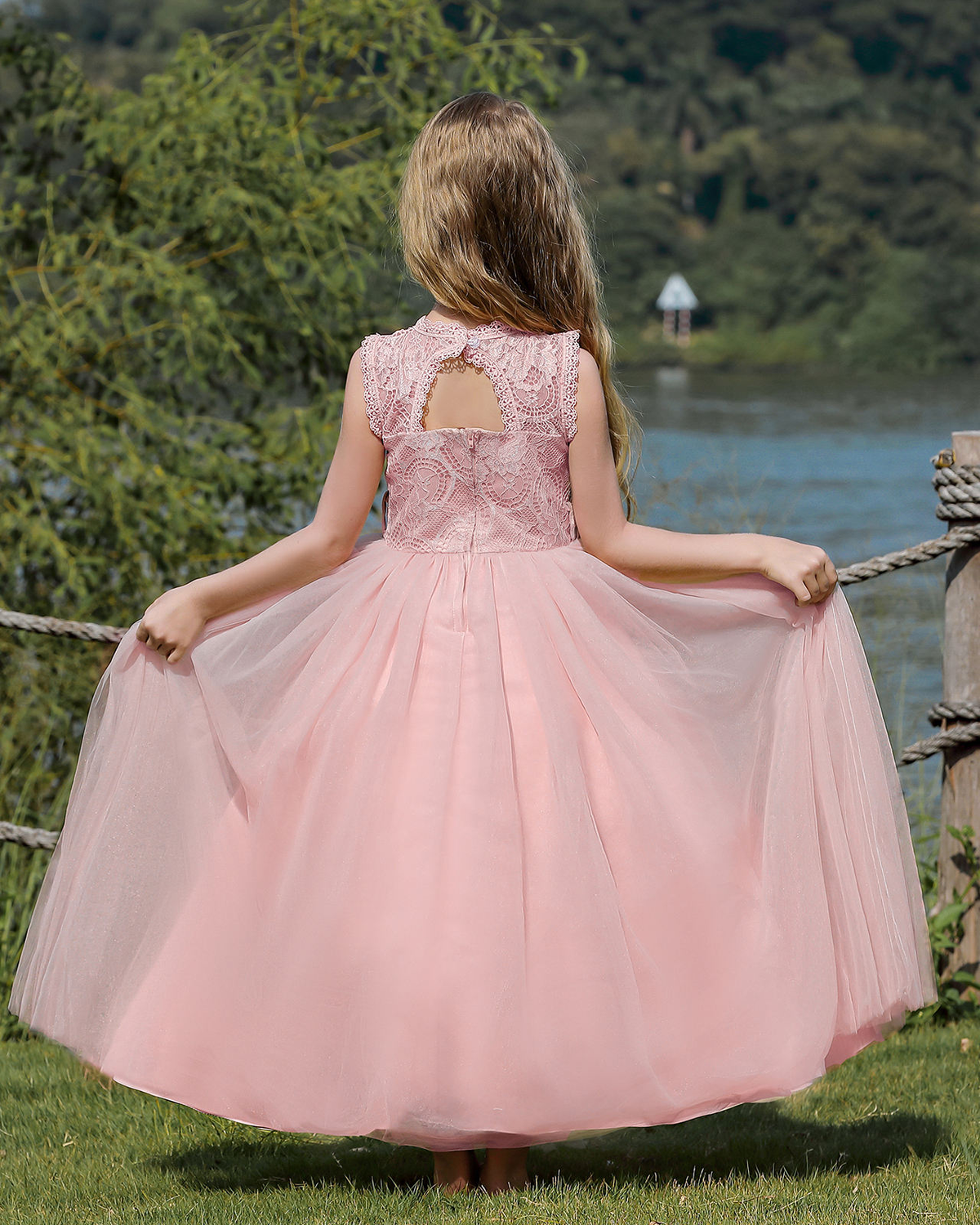 7791 Flower Lace Girls Summer Dresses Wedding Evening Costume Kids Clothes Wholesale Princess Party Pageant Children Dress