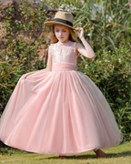 7791 Flower Lace Girls Summer Dresses Wedding Evening Costume Kids Clothes Wholesale Princess Party Pageant Children Dress