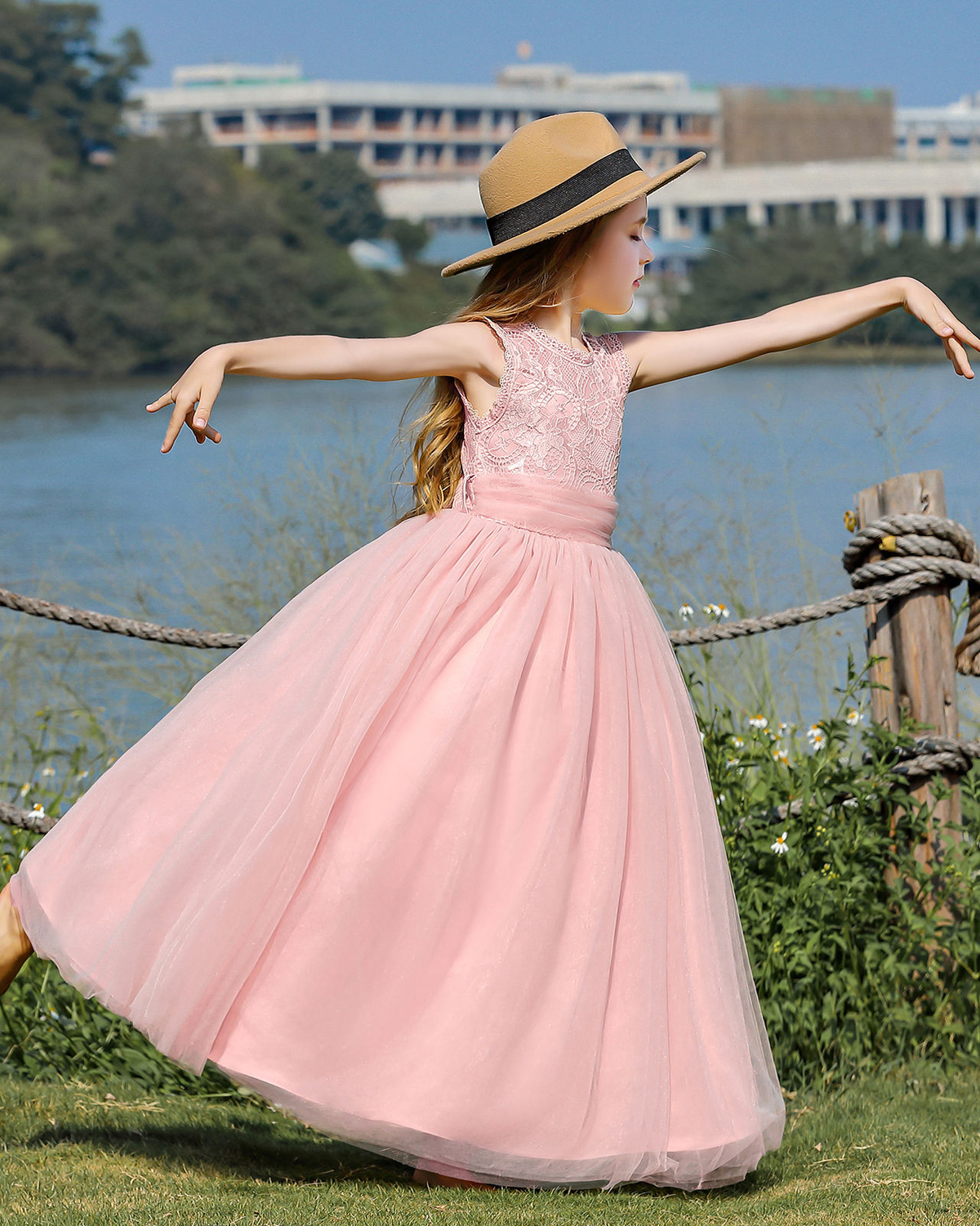 7791 Flower Lace Girls Summer Dresses Wedding Evening Costume Kids Clothes Wholesale Princess Party Pageant Children Dress