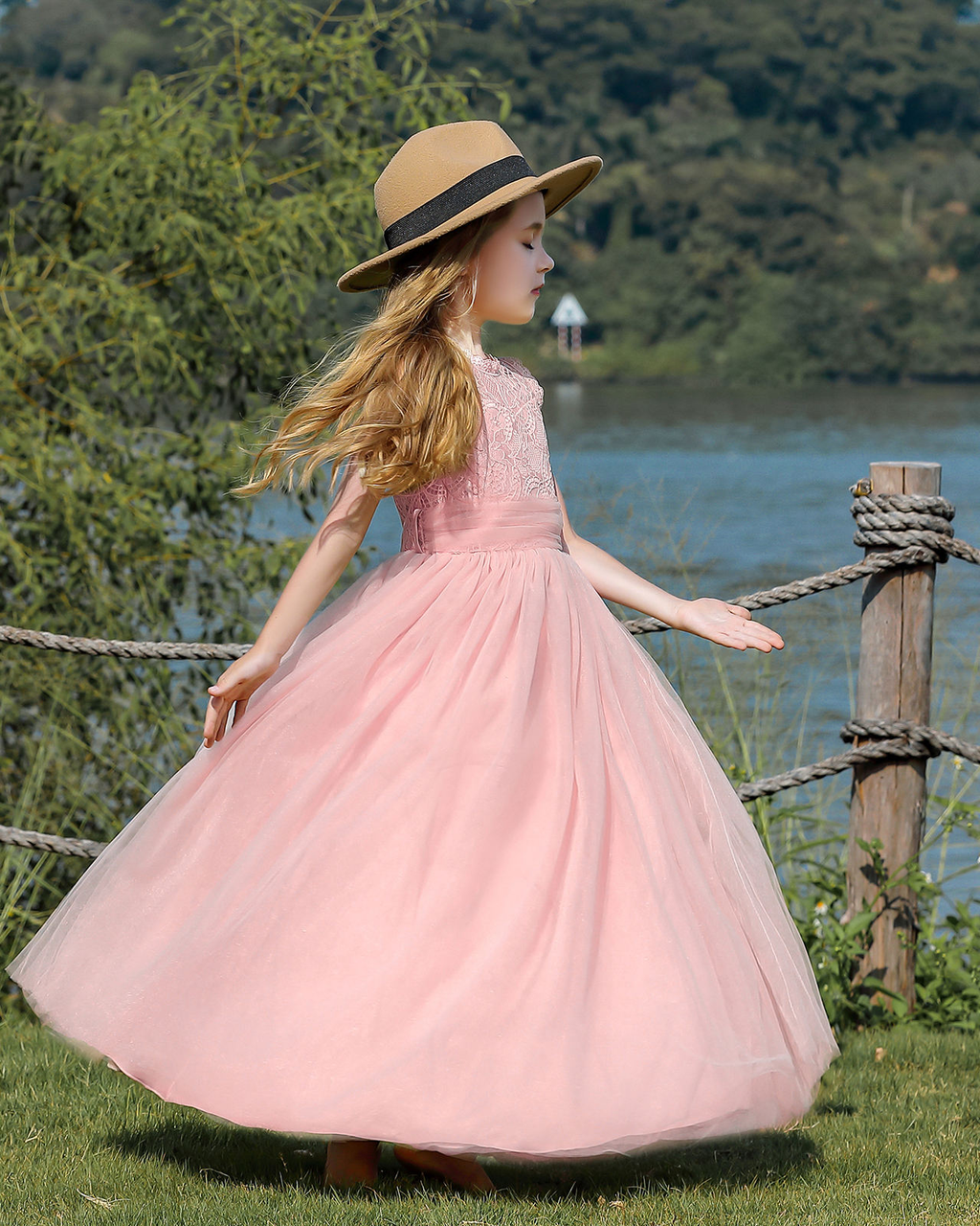 7791 Flower Lace Girls Summer Dresses Wedding Evening Costume Kids Clothes Wholesale Princess Party Pageant Children Dress