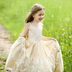 7686 Flower Girl Dresses for Lace Boho Formal Birthday Party Long Tulle Backless Ball Gown Kid Elegant Princess Ruffles New Dress