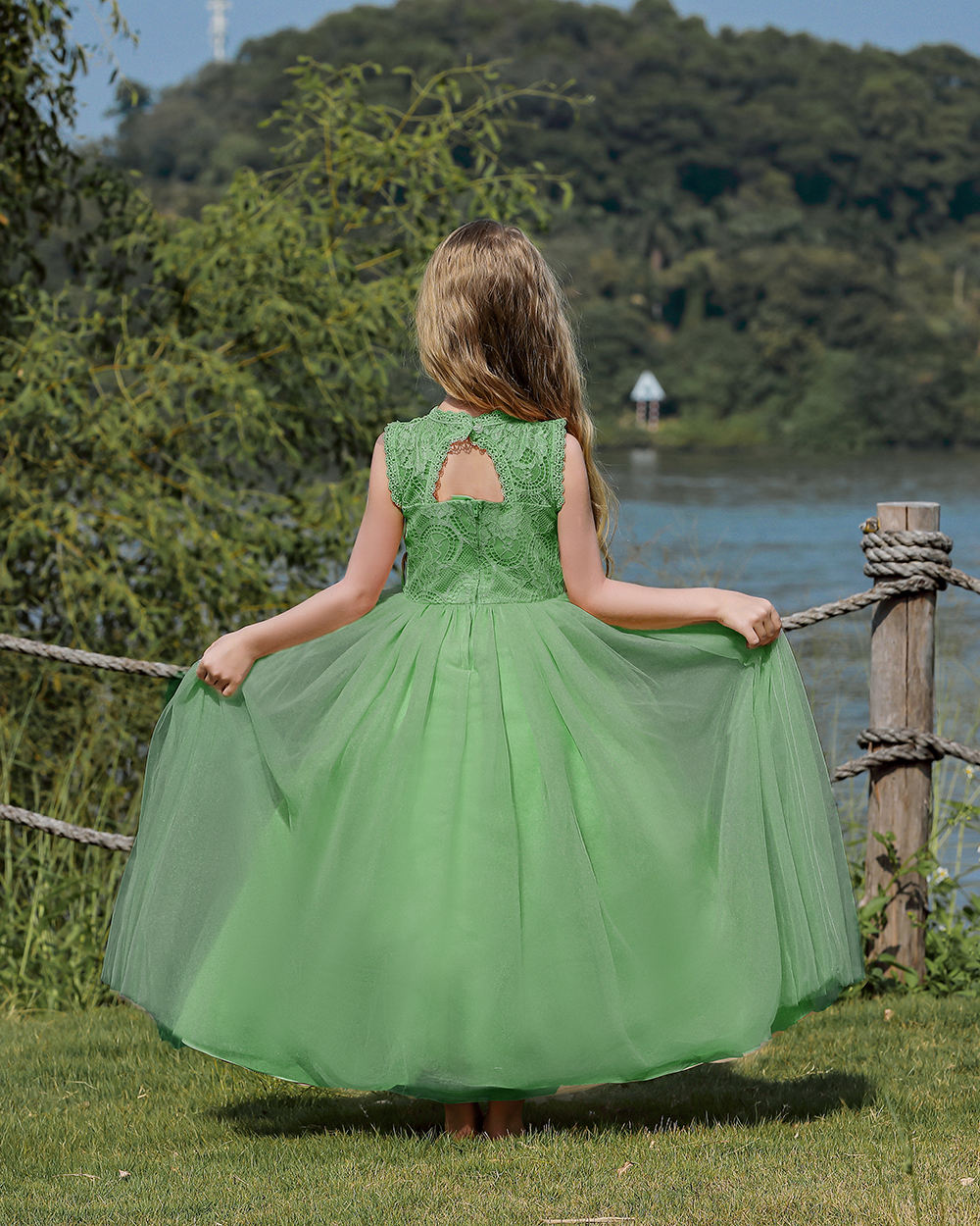 7791 Flower Lace Girls Summer Dresses Wedding Evening Costume Kids Clothes Wholesale Princess Party Pageant Children Dress