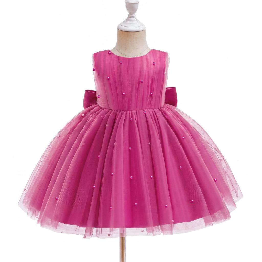 5296 Champagne Baby Girls Tulle Party Dress Pearl Decor Sleeveless Puffy Skirt 12-18M 18-24M Flower Girl Wholesale Vendor Export