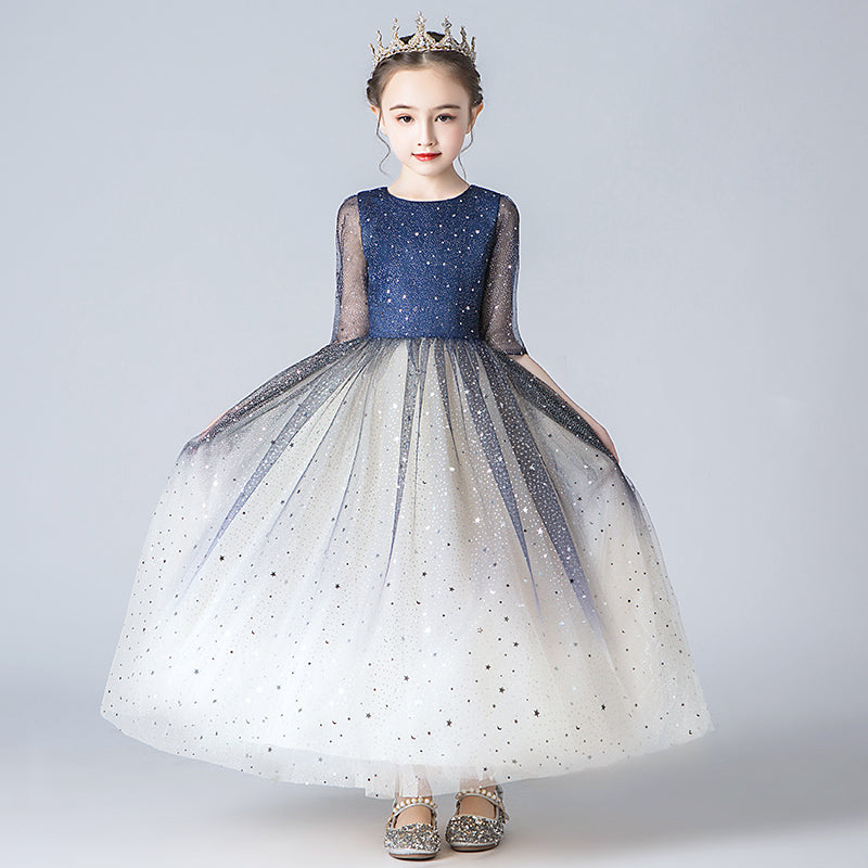 9888 Flower Girl Dresses for 7 Year Olds Girls Princess Lilac Pageant Long Dress Kids Tulle Prom Ball Gowns
