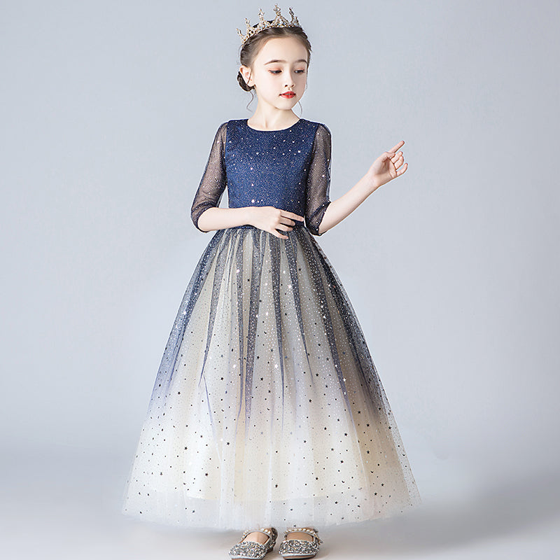 9888 Flower Girl Dresses for 7 Year Olds Girls Princess Lilac Pageant Long Dress Kids Tulle Prom Ball Gowns
