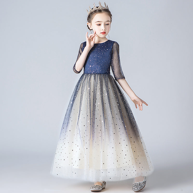 9888 Flower Girl Dresses for 7 Year Olds Girls Princess Lilac Pageant Long Dress Kids Tulle Prom Ball Gowns