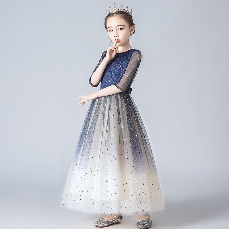 9888 Flower Girl Dresses for 7 Year Olds Girls Princess Lilac Pageant Long Dress Kids Tulle Prom Ball Gowns