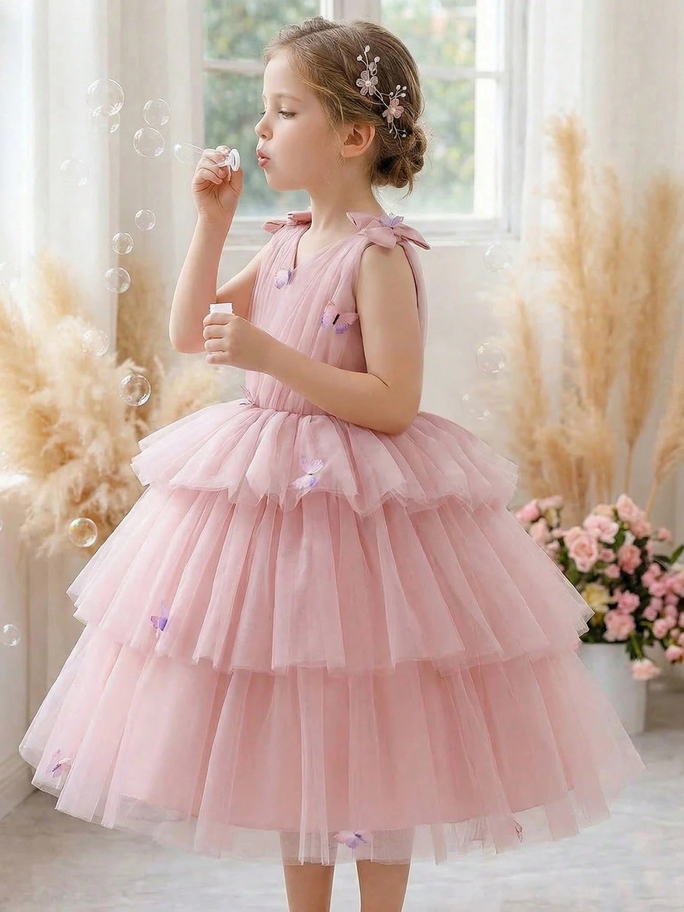 5276 Wholesale Afghani Smocked Tulle Tutu Pink Summer Princess Ball Gown for Toddler Little Girls Kids 7Y Birthday Party Pageant