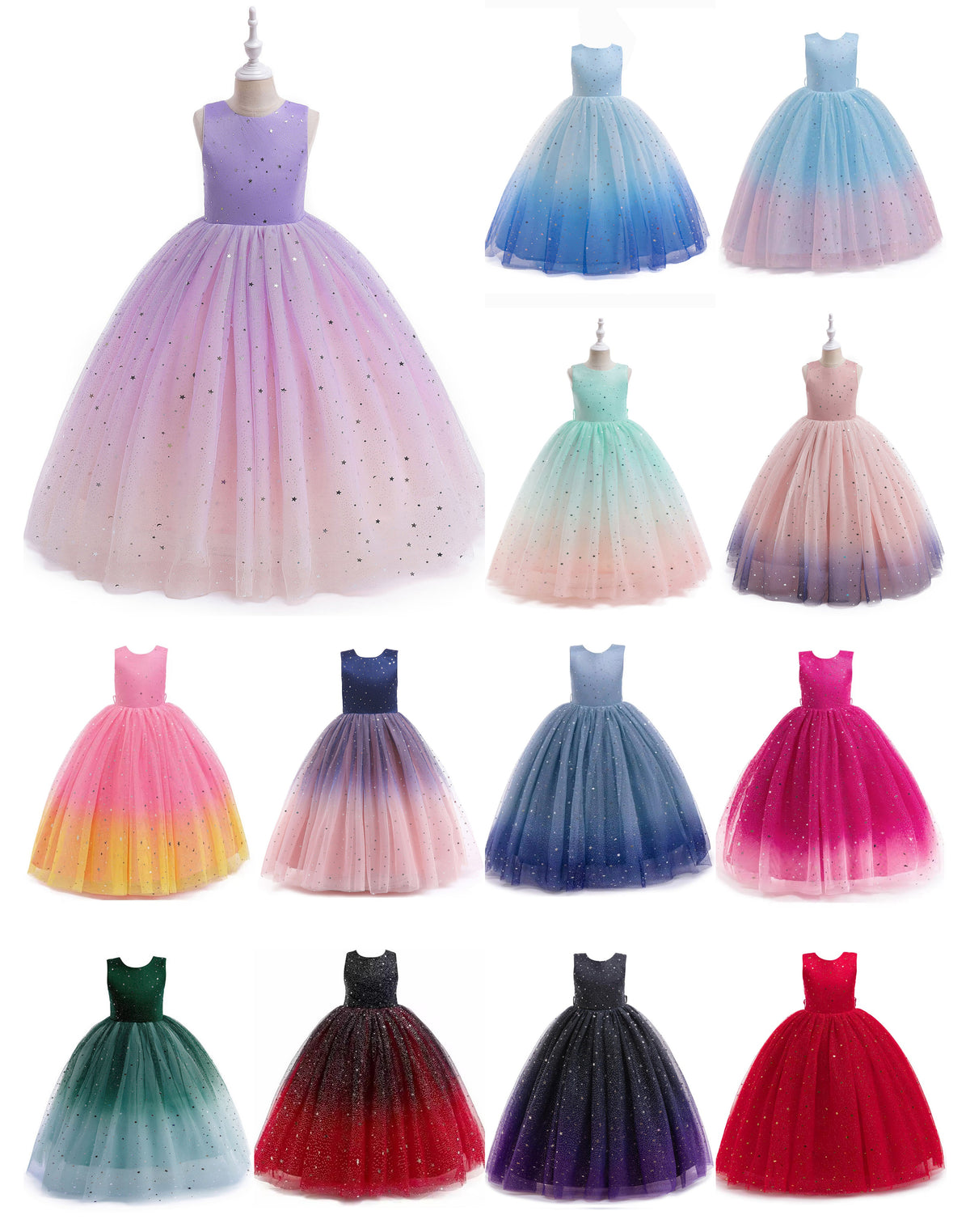 7689 Girls Tulle Flower Girl Dress Birthday Wedding Pageant Party Princess Gown Kids Formal Wear Ages 5 to 11 Years