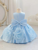 5321 Wholesale Satin 3D Flower Sleeveless Formal Princess Dress for 6Y 7Y 8 Years Old Little Girls Kids Birthday Party Night Gown