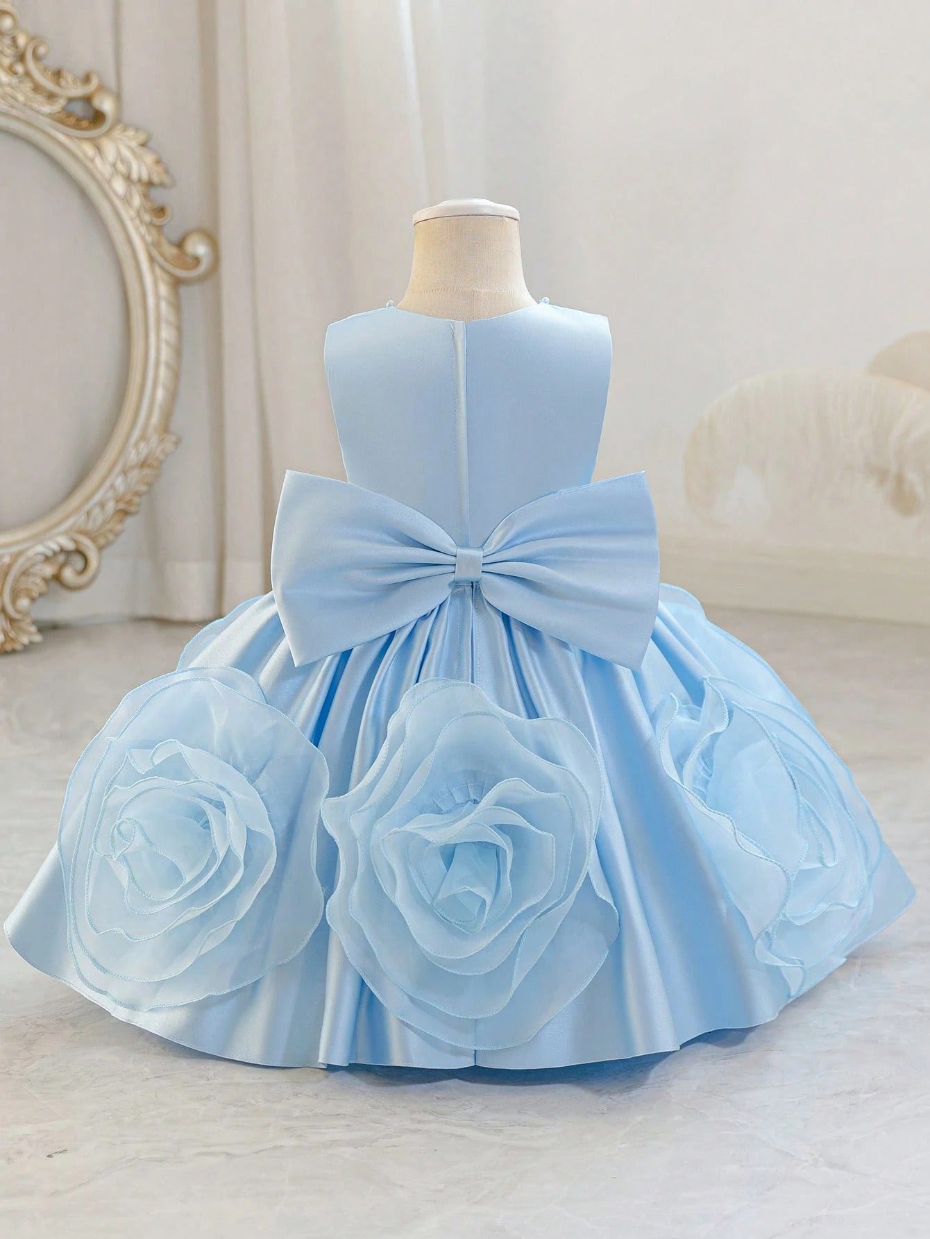 5321 Wholesale Satin 3D Flower Sleeveless Formal Princess Dress for 6Y 7Y 8 Years Old Little Girls Kids Birthday Party Night Gown