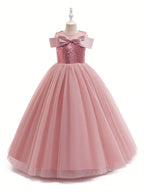 5327 Wholesale 2026 New Tulle Sequins Pink Formal Prom Princess Long Ball Gown Flower Girl Dress for 11 to 15 Years Old Young Girls
