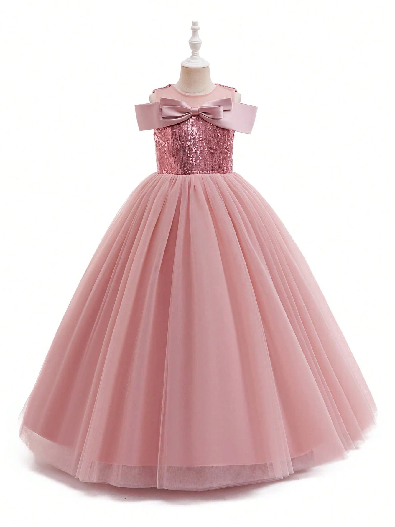 5327 Wholesale 2026 New Tulle Sequins Pink Formal Prom Princess Long Ball Gown Flower Girl Dress for 11 to 15 Years Old Young Girls