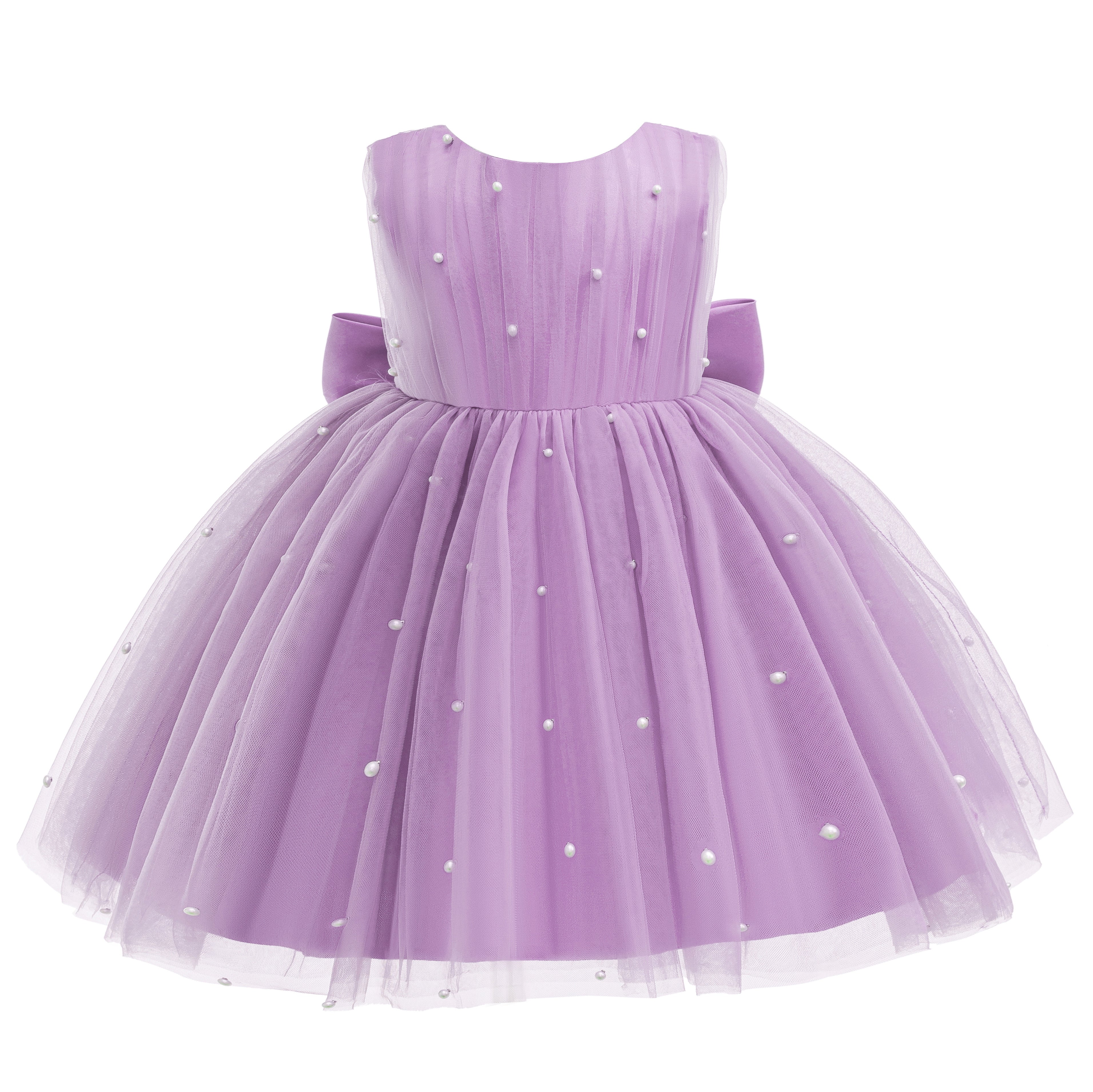 5296 Champagne Baby Girls Tulle Party Dress Pearl Decor Sleeveless Puffy Skirt 12-18M 18-24M Flower Girl Wholesale Vendor Export