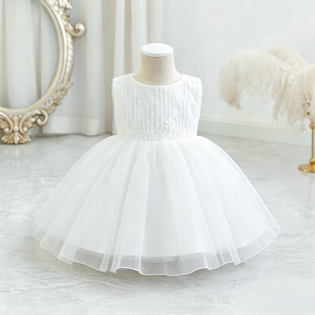 7928 Baptism Dress for Baby Girl Tutu Dress for Baby Princess Lace Bow Decorated Birthday White Dress for 0-3 Month Baby Girl