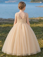 7789 Wholesale Rose Gold Princess Tutu Ballroom Gown Flower Girl Dress 5Y Formal Kids Girls Wedding Birthday Party Dresses