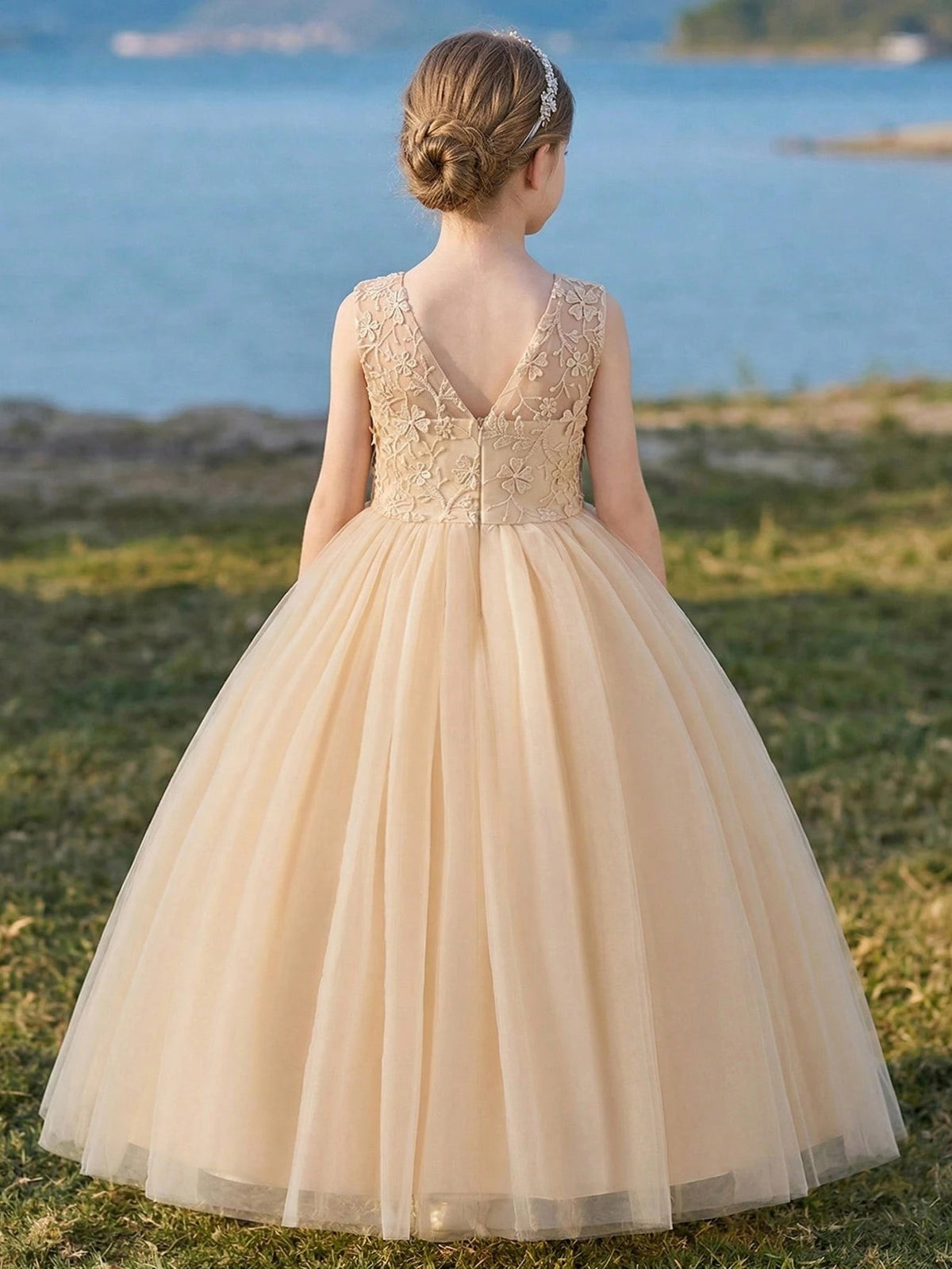 7789 Wholesale Rose Gold Princess Tutu Ballroom Gown Flower Girl Dress 5Y Formal Kids Girls Wedding Birthday Party Dresses