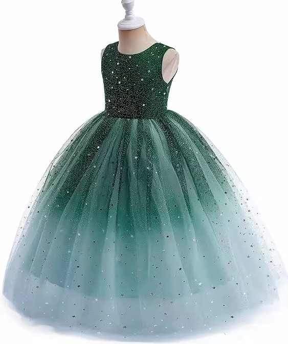 7689 Girls Tulle Flower Girl Dress Birthday Wedding Pageant Party Princess Gown Kids Formal Wear Ages 5 to 11 Years