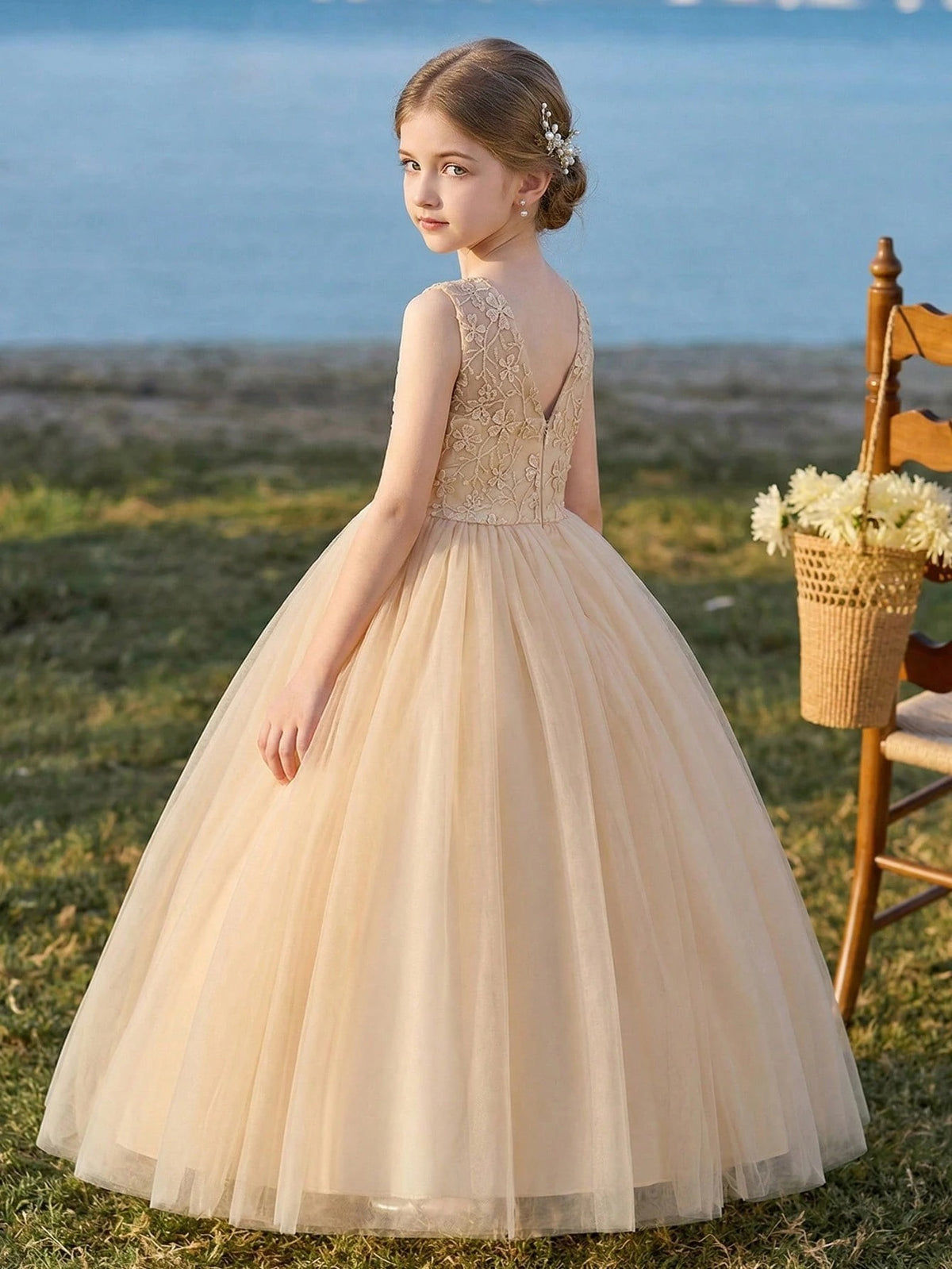 7789 Wholesale Rose Gold Princess Tutu Ballroom Gown Flower Girl Dress 5Y Formal Kids Girls Wedding Birthday Party Dresses