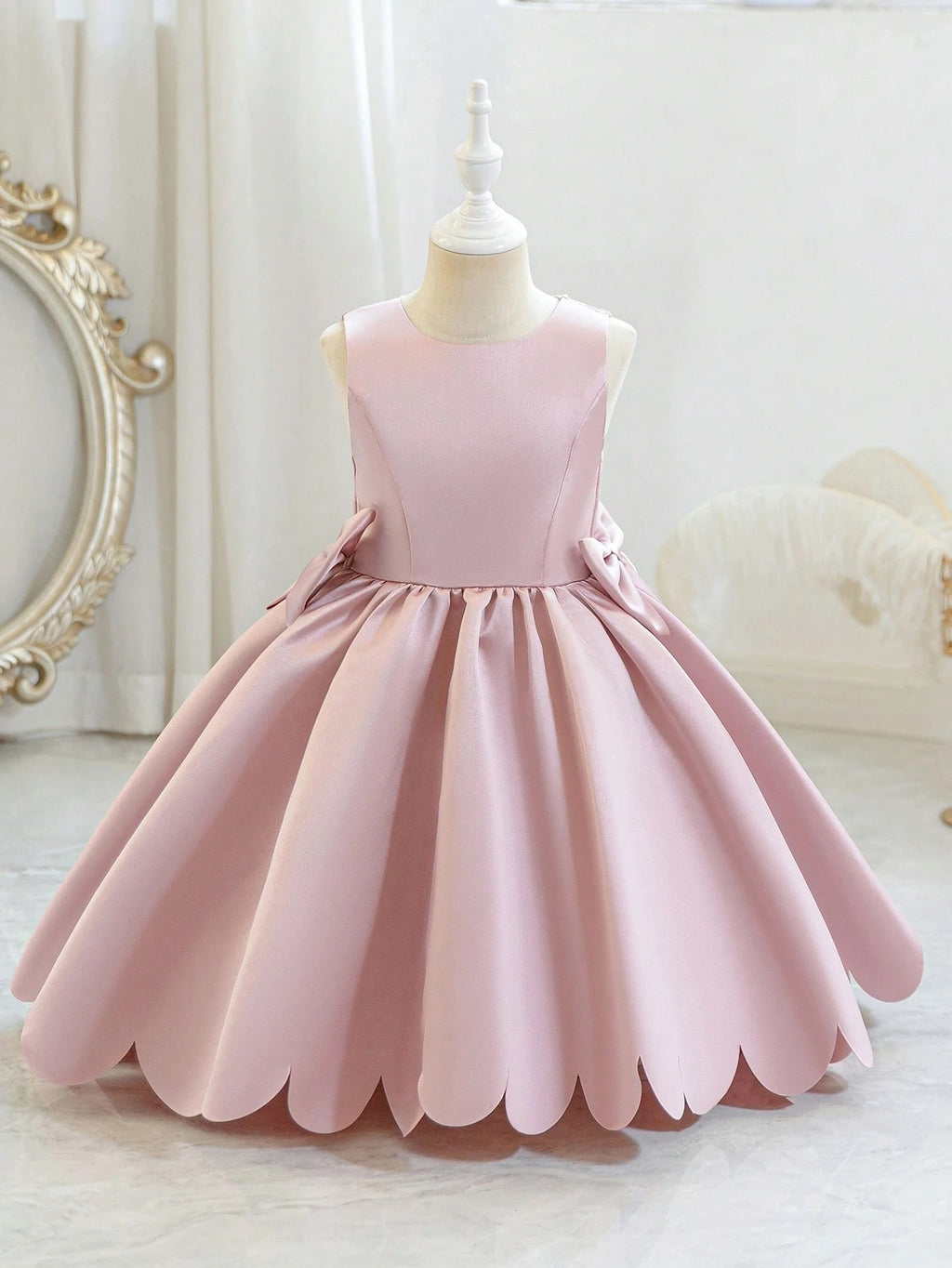 5320 Wholesale Satin Pink Formal Short Ball Gown Frock Flower Girl Dress for 5Y 7 Years Old  Little Girls Graduation Birthday Party
