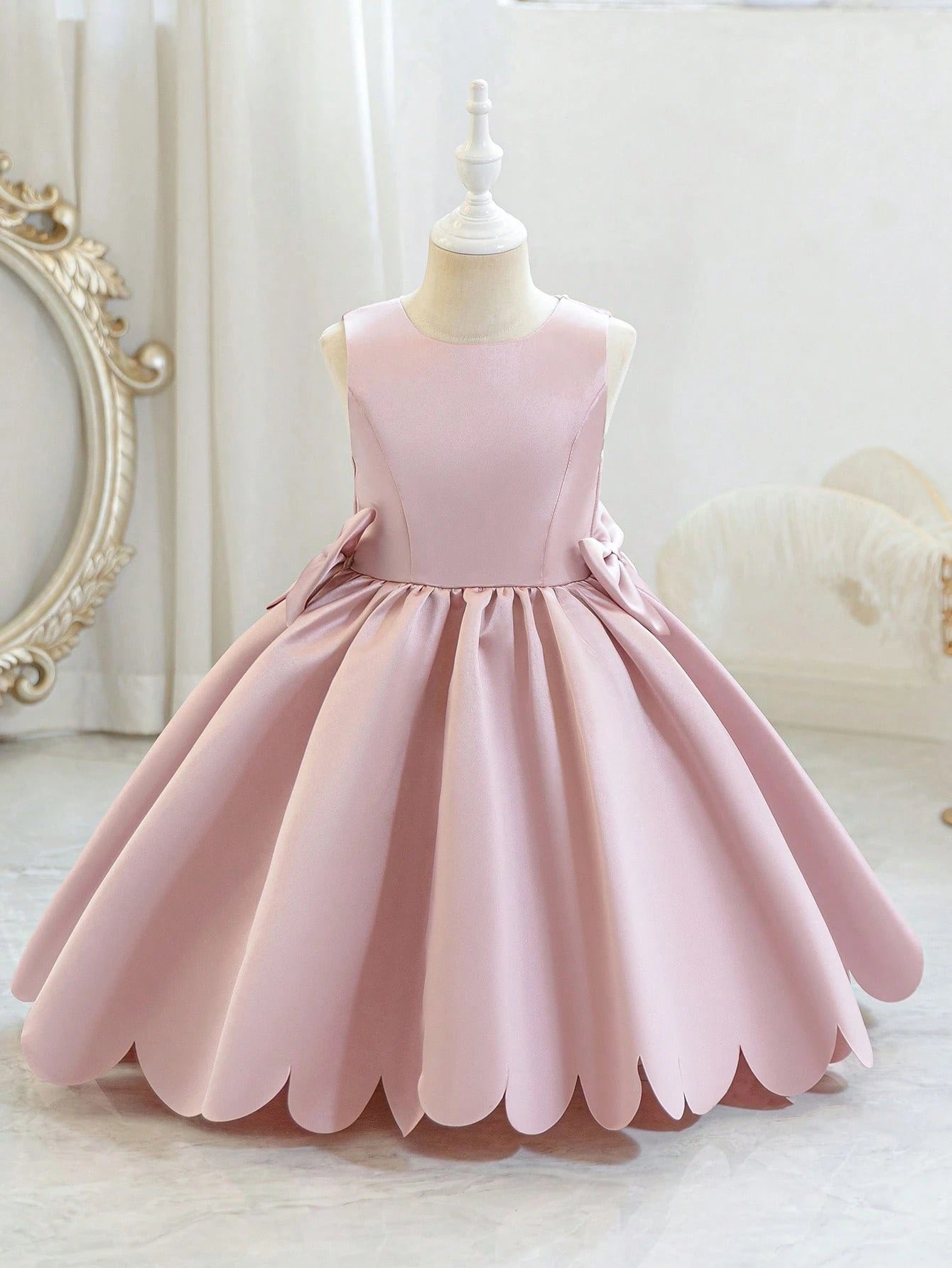 5320 Wholesale Satin Pink Formal Short Ball Gown Frock Flower Girl Dress for 5Y 7 Years Old  Little Girls Graduation Birthday Party